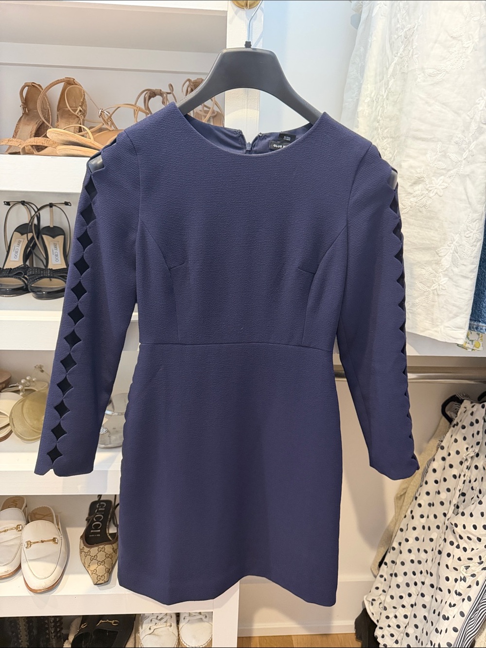 Club Monaco Navy Long-Sleeve Dress with Lattice Sleeve Detail